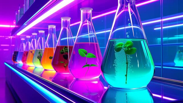 microalgae culture vibrant biotech lab with experimental plant cultures