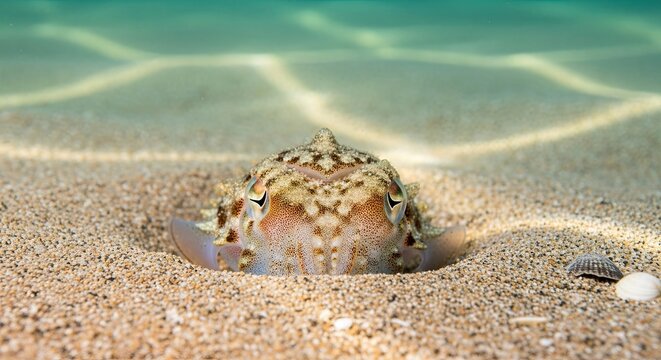 Bobtail Squid Hiding in Sand - Camouflage and Marine Life.