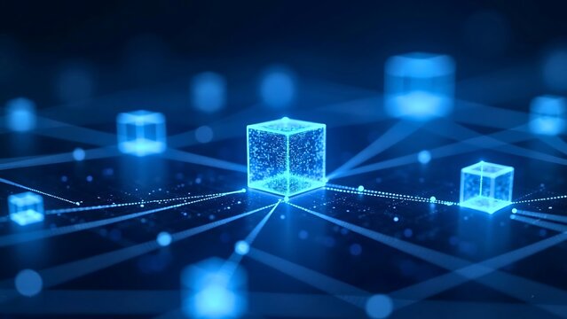 Glowing Padlock Inside a Digital Data Cube, Connected in a Futuristic Network, Symbolizing Cybersecurity and Blockchain