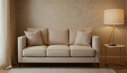 Three-seater fabric sofa, modern home furniture ideal for catalog and interior design