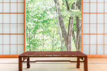 Japanese-style room with a view of the fresh green garden, Japanese house, veranda
