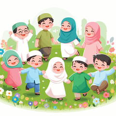 illustration of a child welcoming Ramadan