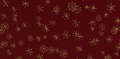Elegant pattern of golden snowflakes on a rich maroon backdrop. Perfect for holiday designs, winter themes, or festive celebrations.