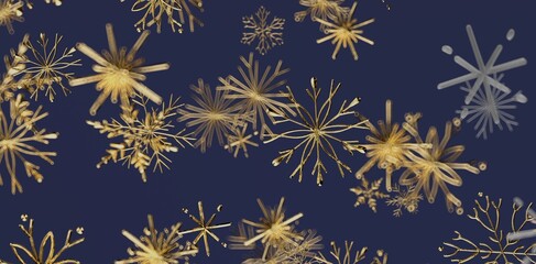 Abstract winter background with golden snowflakes on a dark blue backdrop. Perfect for Christmas, New Year's, and holiday designs. Id