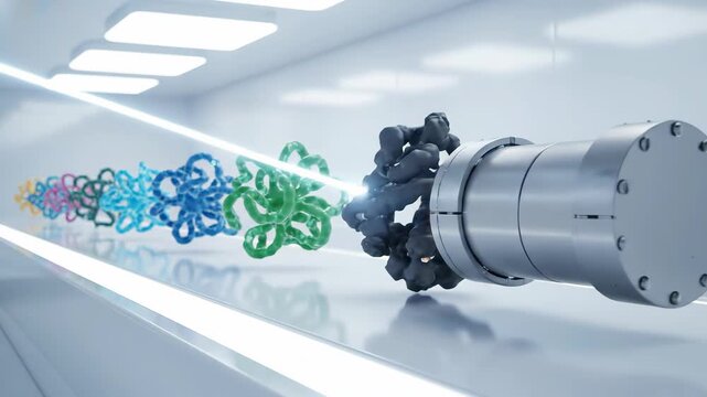 3D visualization of a protein assembly line where a proteasome unit disposes of a misfolded protein.