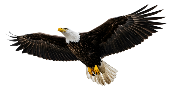Isolated bald eagle flying on white background ,  Bald Eagle flying with American flag 