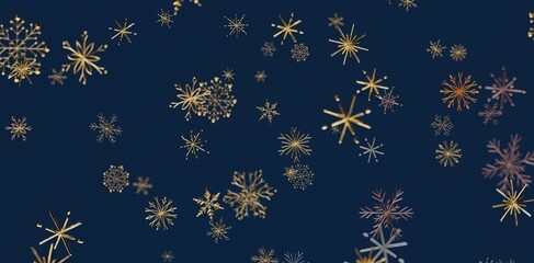 Christmas background with gold snowflakes on dark blue. Festive design for greeting cards, winter holidays, New Year, wallpaper, text