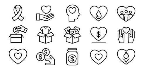 Charity and Donation Icon Set for Social Good and Community Support Initiatives