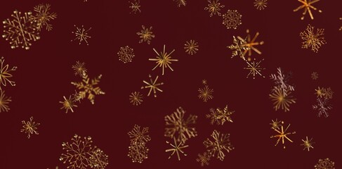 Festive background with golden snowflakes against a rich burgundy backdrop, ideal for Christmas or winter holiday designs. Use it for greetings