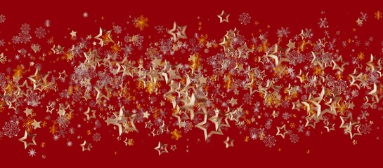 Abstract Christmas background with golden stars and snowflakes on a vibrant red backdrop, perfect for holiday greetings and festive d © vegefox.com