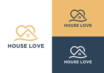 House with heart shape logo design, house icon vector design template with love feel in modern and simple look.	
