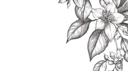 Detailed botanical illustration of blossoms and leaves
