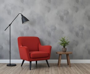 modern living room with a red chair