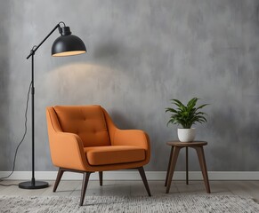 modern living room with an orange chair