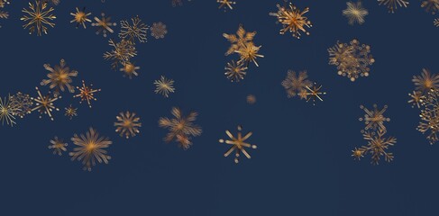 Abstract gold snowflakes on a deep blue background, perfect for winter holiday designs, Christmas backgrounds, New Year's greetings, or luxury i