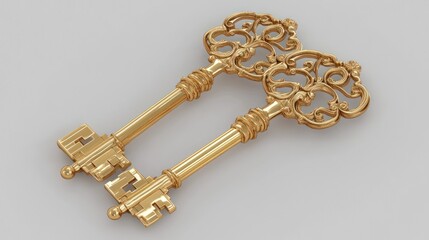 Ornate gold keys, a pair of vintage-style keys with intricate carvings