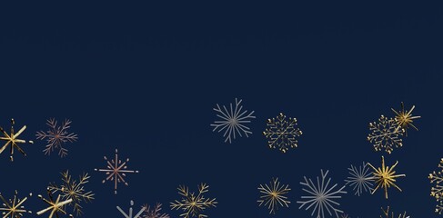 Stylish winter background featuring shimmering snowflakes in gold and silver, perfect for Christmas cards, holiday designs and festiv