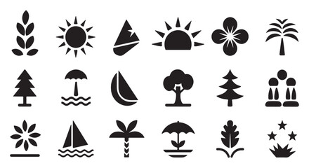 Nature and Outdoor Silhouette Icons Set