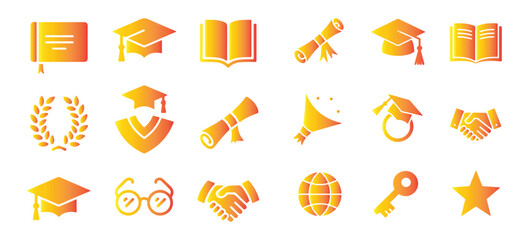 Graduation and Education Icons in Orange Gradient