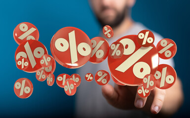 Abstract image of percentages floating with hand. Perfect for advertising, retail sales, marketing...