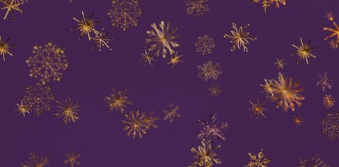 Elegant abstract design featuring gold snowflakes against a rich purple backdrop. Perfect for Christmas or New Year themed projects.