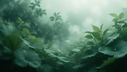 Lush Green Leaves and Foliage in Soft Natural Light in Forest Setting
