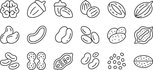 Variety of Nuts and Seeds Line Art Icon Collection Healthy Food Choices and Nutritional Benefits