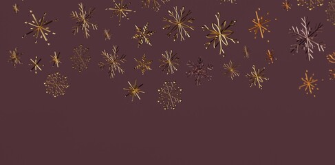 Abstract image featuring gold snowflakes on a rich burgundy background, perfect for winter holiday designs, Christmas decorations, and festive g