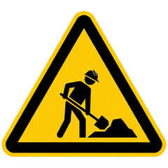 Construction ahead warning sign with worker icon and shovel for road work