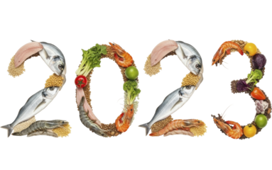Healthy fresh ingredients forming 2024 numbers on a transparent background, PNG image, PNG file for New Year celebration