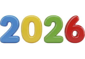 Colorful Glossy New Year 2026 Numbers on Transparent Background PNG Image