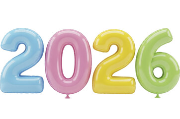 Colorful inflatable balloon style 2026 numbers for new year celebration on a transparent background PNG image