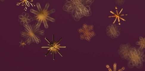 Elegant abstract design with gold floral shapes on a dark purple background, perfect for artistic projects or festive themes.