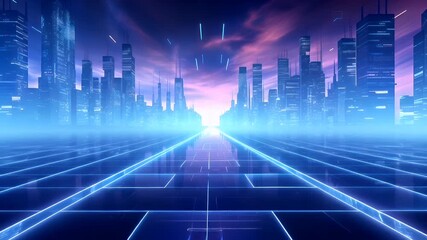 Digital art wallpaper background. futuristic cityscape digital artwork with neon lights and skyscrapers. - Powered by Adobe