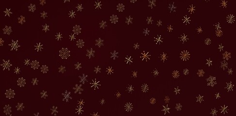 Elegant winter background with a pattern of golden snowflakes on a rich, dark red surface. Perfect for holiday designs, Christmas cards, and fes