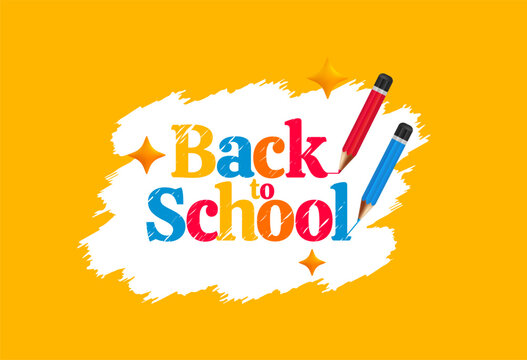 Back to School with yellow background. Back to school text writing drawn with colored pencils - Powered by Adobe