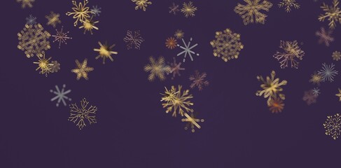 Abstract and elegant design of snowflakes on a dark purple background. Perfect for winter themes, holiday designs, and seasonal promo