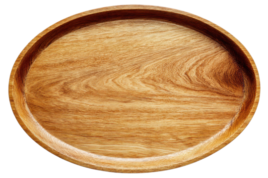 Oval wooden tray with natural grain texture on black background image, Isolated On Transparent Background, Png Cut Out