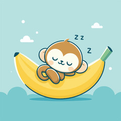 illustration of a monkey sleeping on a banana