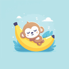 illustration of a monkey sleeping on a banana