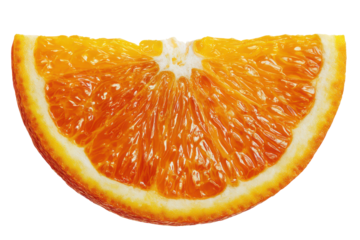 Close up of a juicy orange slice with vibrant orange pulp and white pith fruit citrus, Isolated On Transparent Background, Png Cut Out