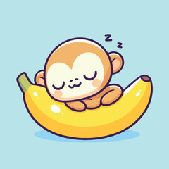 illustration of a monkey sleeping on a banana