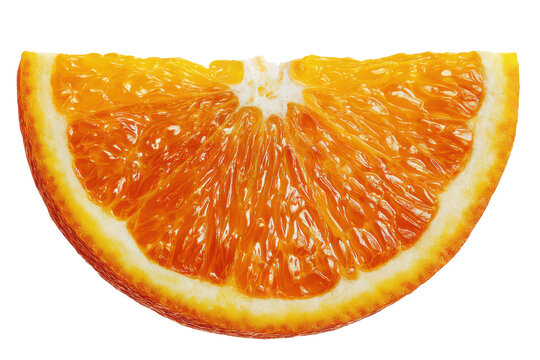 Close up of a juicy orange slice with vibrant orange pulp and white pith fruit citrus, Isolated On Transparent Background, Png Cut Out