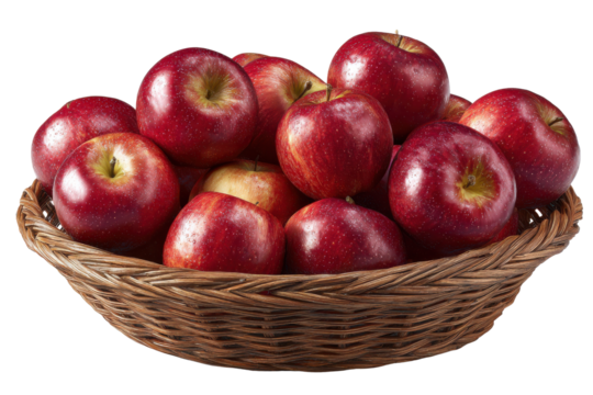 Full basket of ripe red apples with water droplets on black background fruit, Isolated On Transparent Background, Png Cut Out - Powered by Adobe