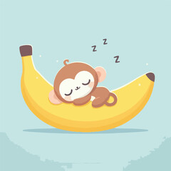 illustration of a monkey sleeping on a banana