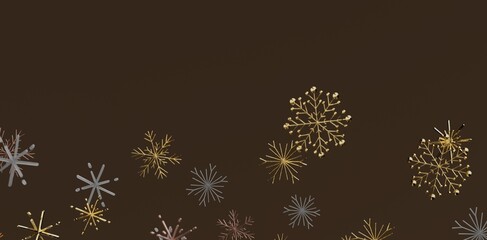 Festive snowflakes floating over a warm brown backdrop. Perfect for seasonal designs, Christmas cards, and holiday themes. Creates a