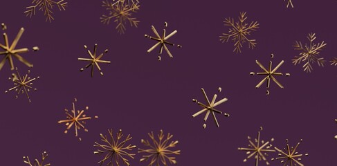 Abstract Christmas background featuring golden snowflakes on a deep purple backdrop perfect for holiday season.