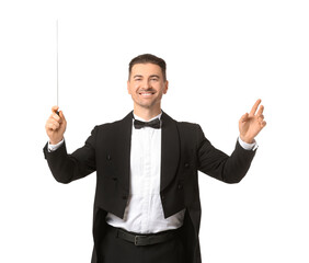 Young male conductor isolated on white background