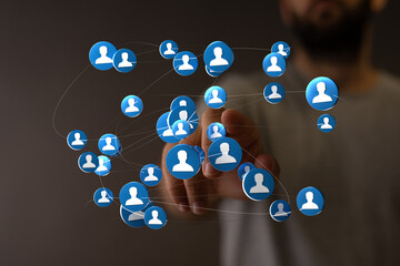 Concept of social network and global networking. Representing communication, teamwork and connection, community, people, business, internet and