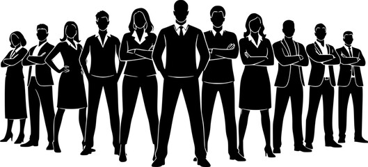Diverse Business Team Silhouette: Inclusive Professional Group Vector. Corporate Success, Leadership, Modern Workforce, Equity.